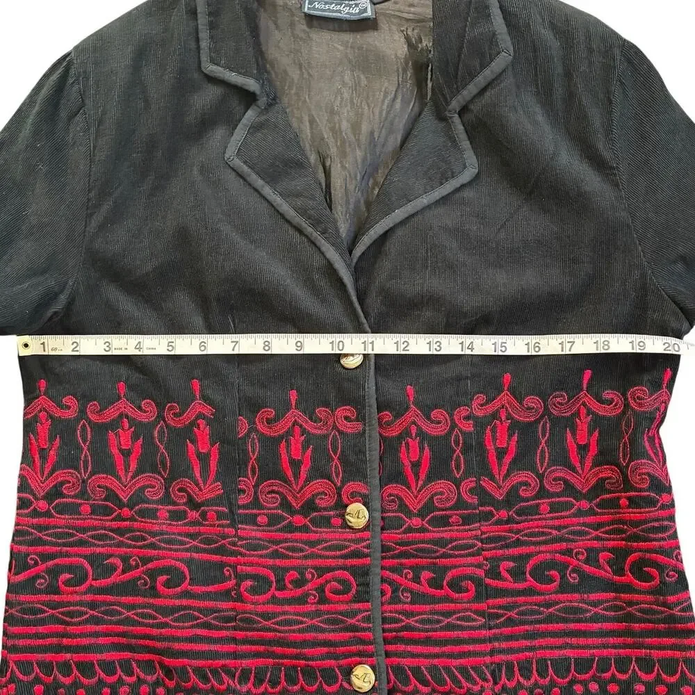Nostalgia Red Embroidered Black Jacket Blazer By Designer Nostalgia Size L